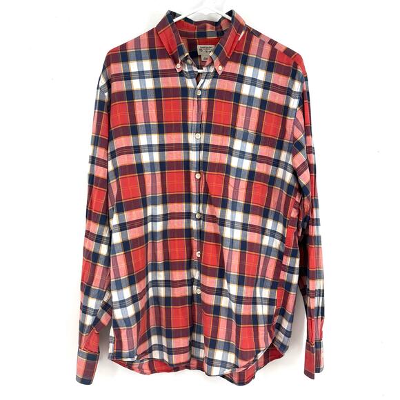J.Crew Men's Summer Red Plaid Button Down Tailored 100% Cotton Long Sleeve Shirt - Picture 1 of 5